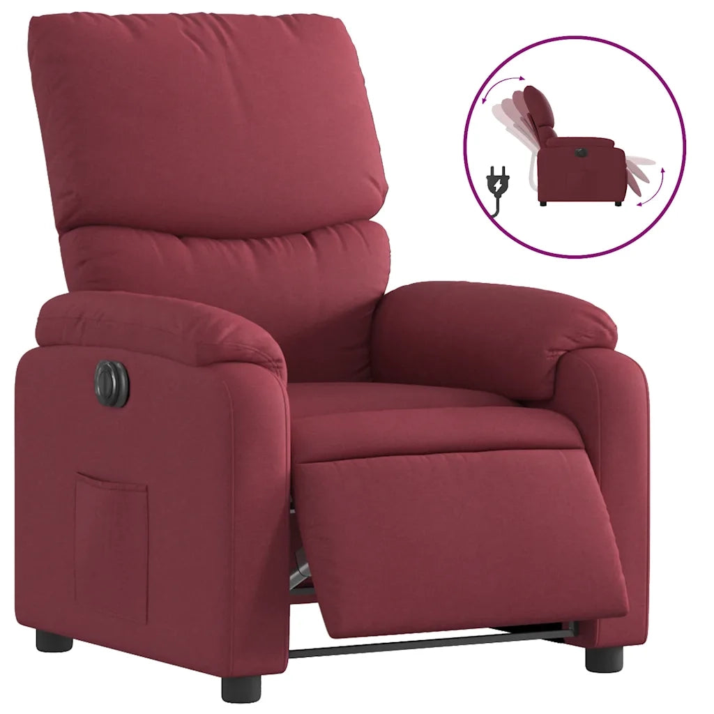 Poltrona Elettrica Reclinabile-Divano Sedia Rosso Vino in Tessuto 340845
