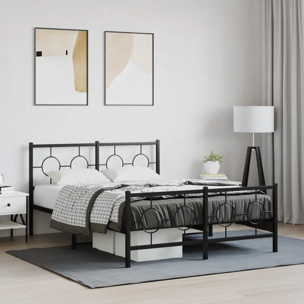 Giroletto con Testiera e Pediera-Struttura Letto Metallo Nero 140x190 cm 582602