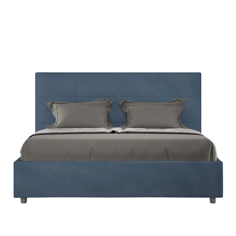Letto imbottito Matrimoniale 160x200 cm Mika - Con rete,Microfibra,Blu