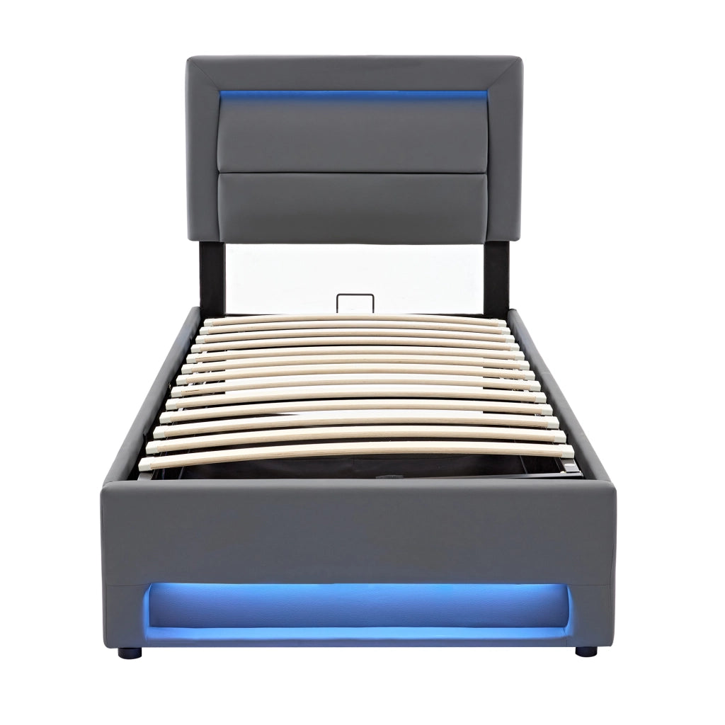 Letto imbottito 90x190 LED USB grigio - Xylo