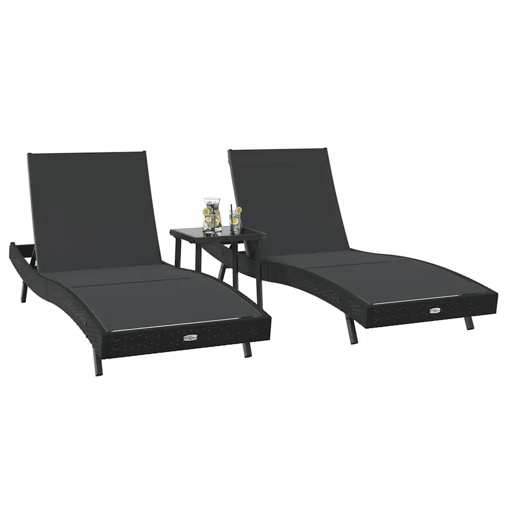 Lettino da sole 3 pcs Nero 197 x 70 x 82 cm polyrattan 3381203