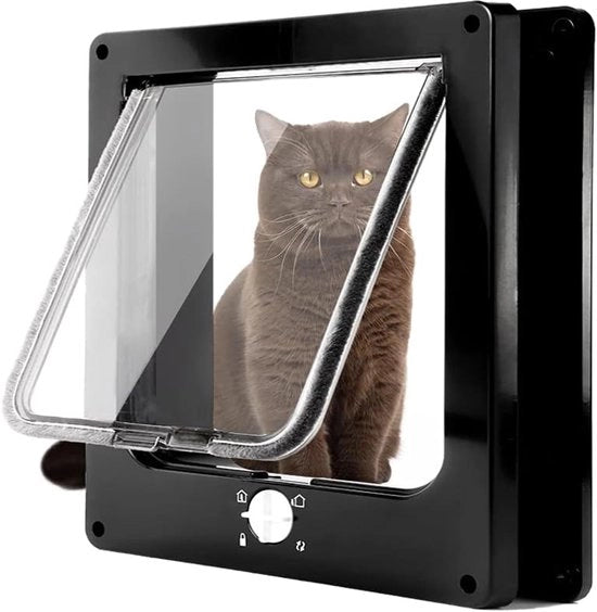 Porta gatto magnetica 4 vie per porte in legno/UPVC/paravento - facile da installare - manuale silenzioso per animali - nero (L)