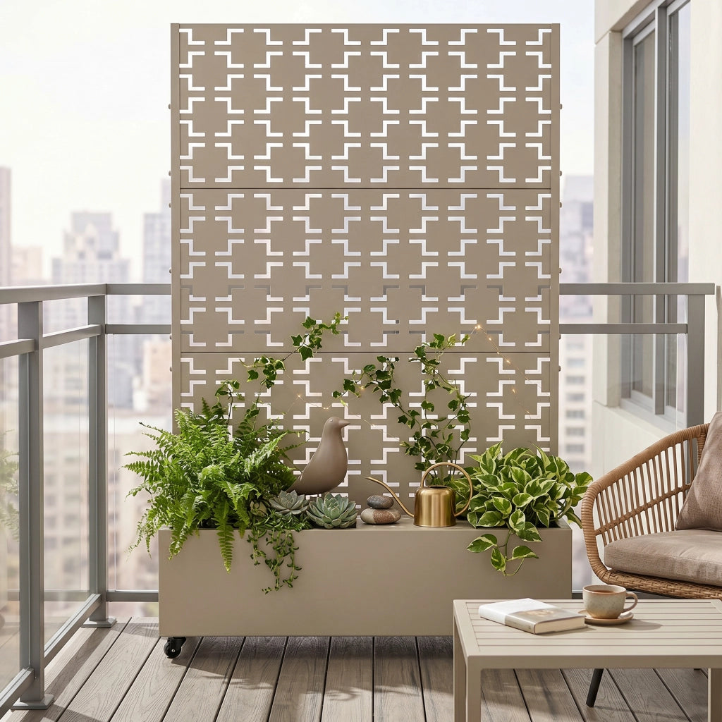 Fioriera con Spalliera Aaskis a Rotelle in Acciaio 190 x 120 x 38 cm - Beige casa.pro