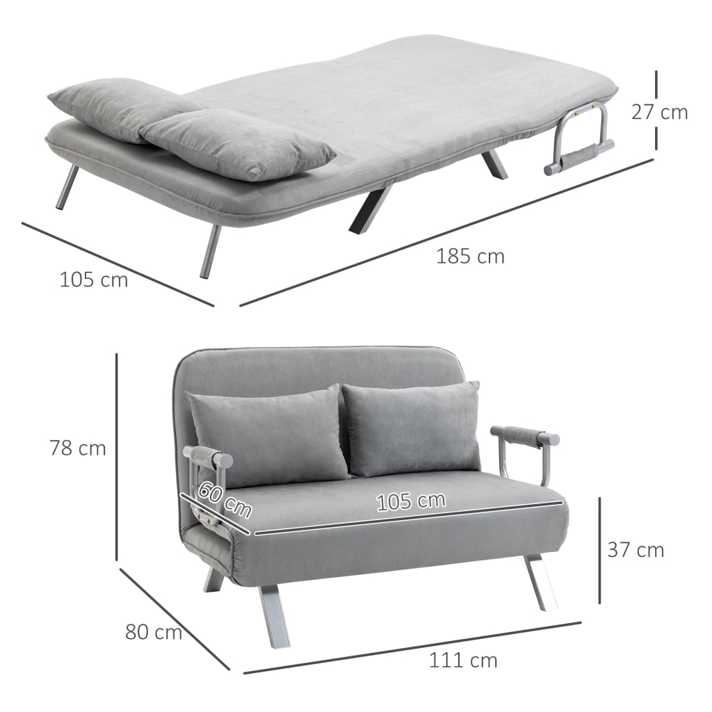 DIVANO LETTO 2 posti Reclinabile 185x105 cm Grigio Chiaro in poliestere