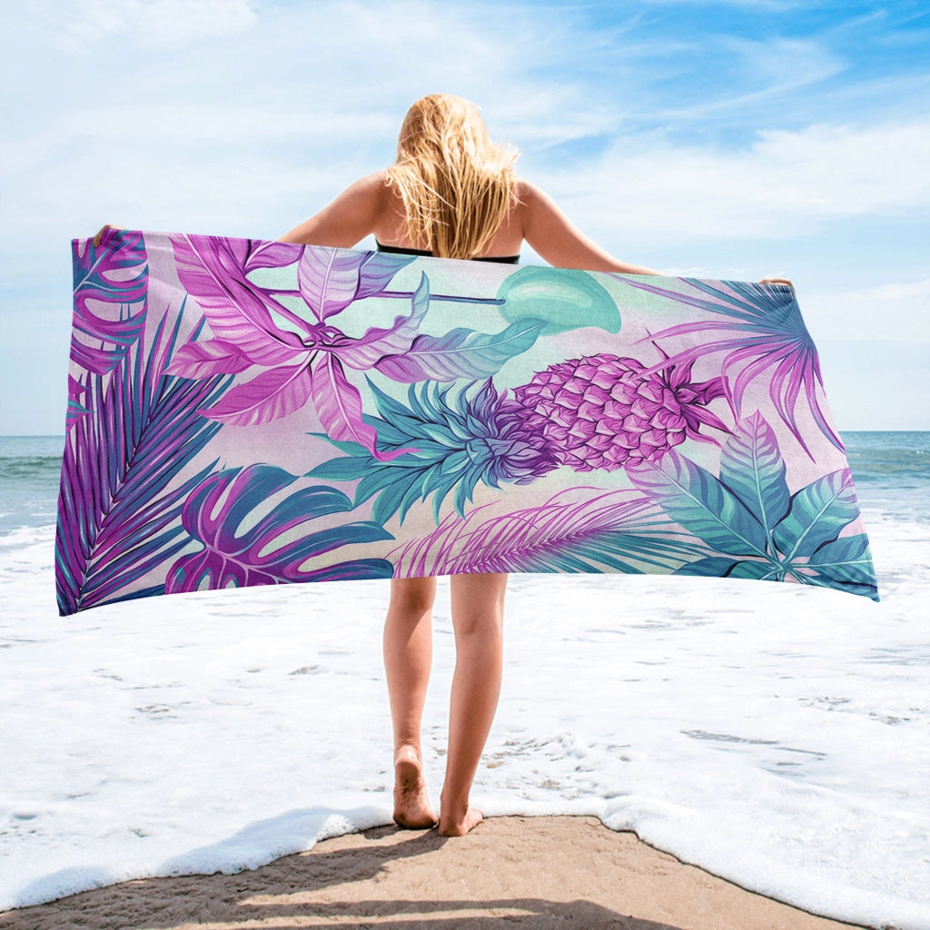 Telo Mare Asciugamano Da Spiaggia Misura Grande 100x180 Cm Assorbente In Morbida Microfibra Leggero Stampe Moderne Sabbia Lettino Vacanze Piscina Ananas