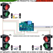 Incrocio 3 Vie Kit 3 Semafori 2 Luci 24 Vac IP65 Semaforo 24 Led Rossi e 24 Verdi Centrale Tempi Regolabili da 0,5 a 3 Minuti Ordine di Arrivo Con 3 Coppie Fotocellule Transito Ordinato nel Condominio