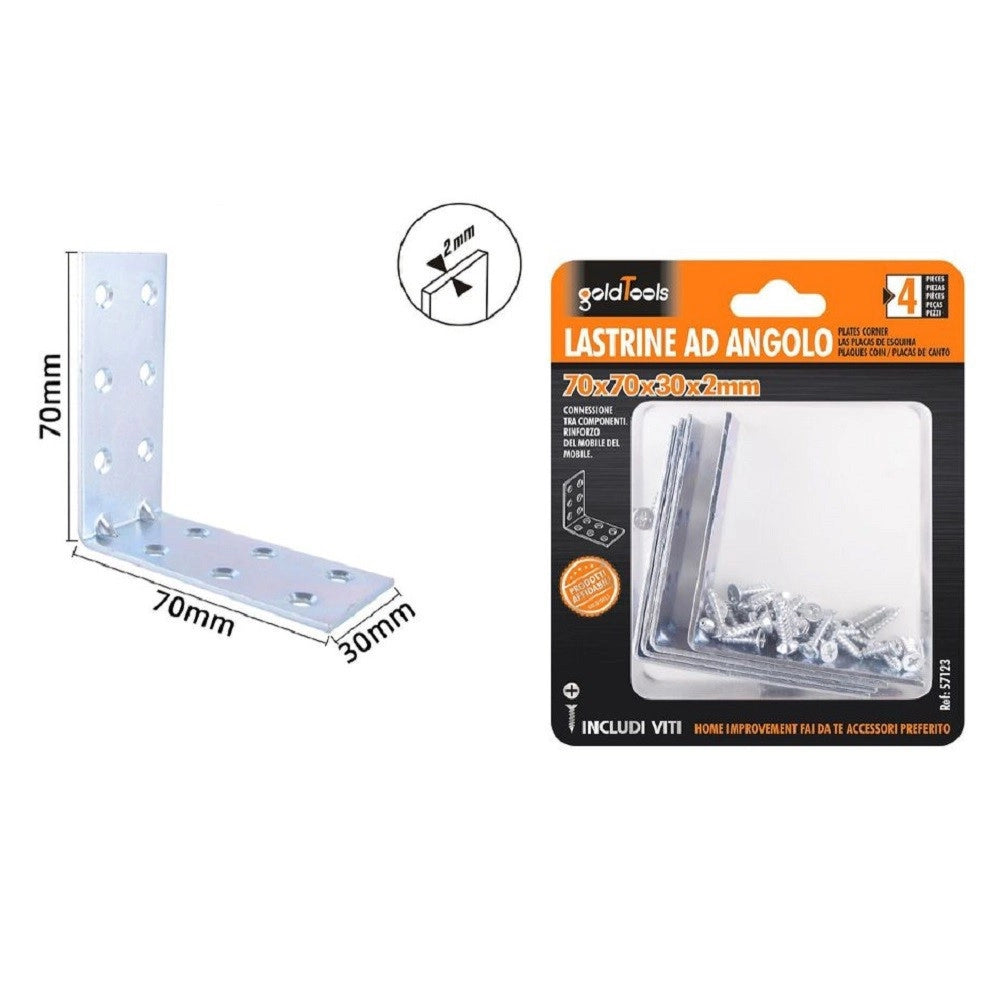 Trade Shop - Set 4pz Lastrine Lastrina Ad Angolo Angolare 70x70x30x2 Mm Con Viti Mobili 57123 -
