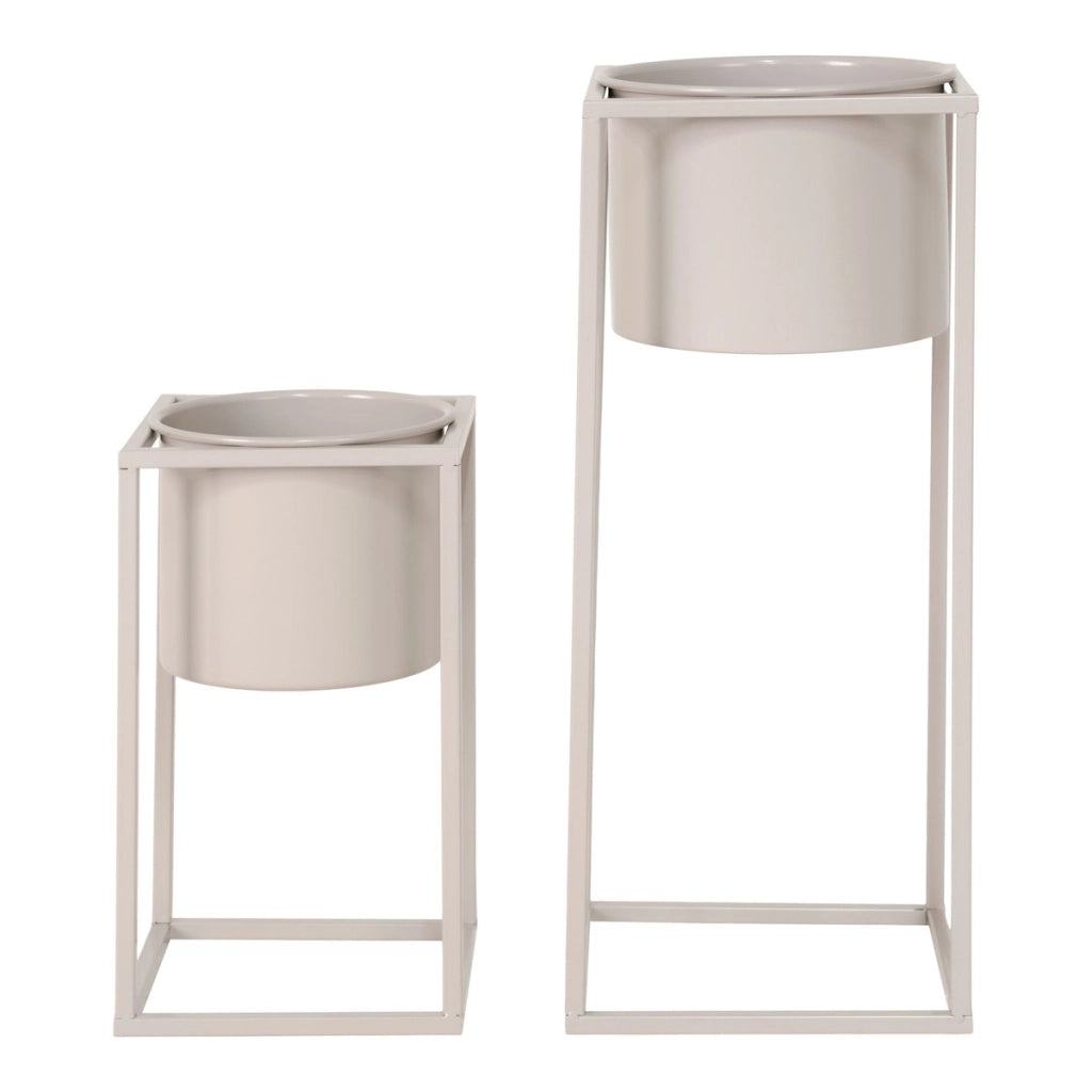 Set di 2 Vasi per Piante Marla, Beige, Metallo, 17x17x31 cm