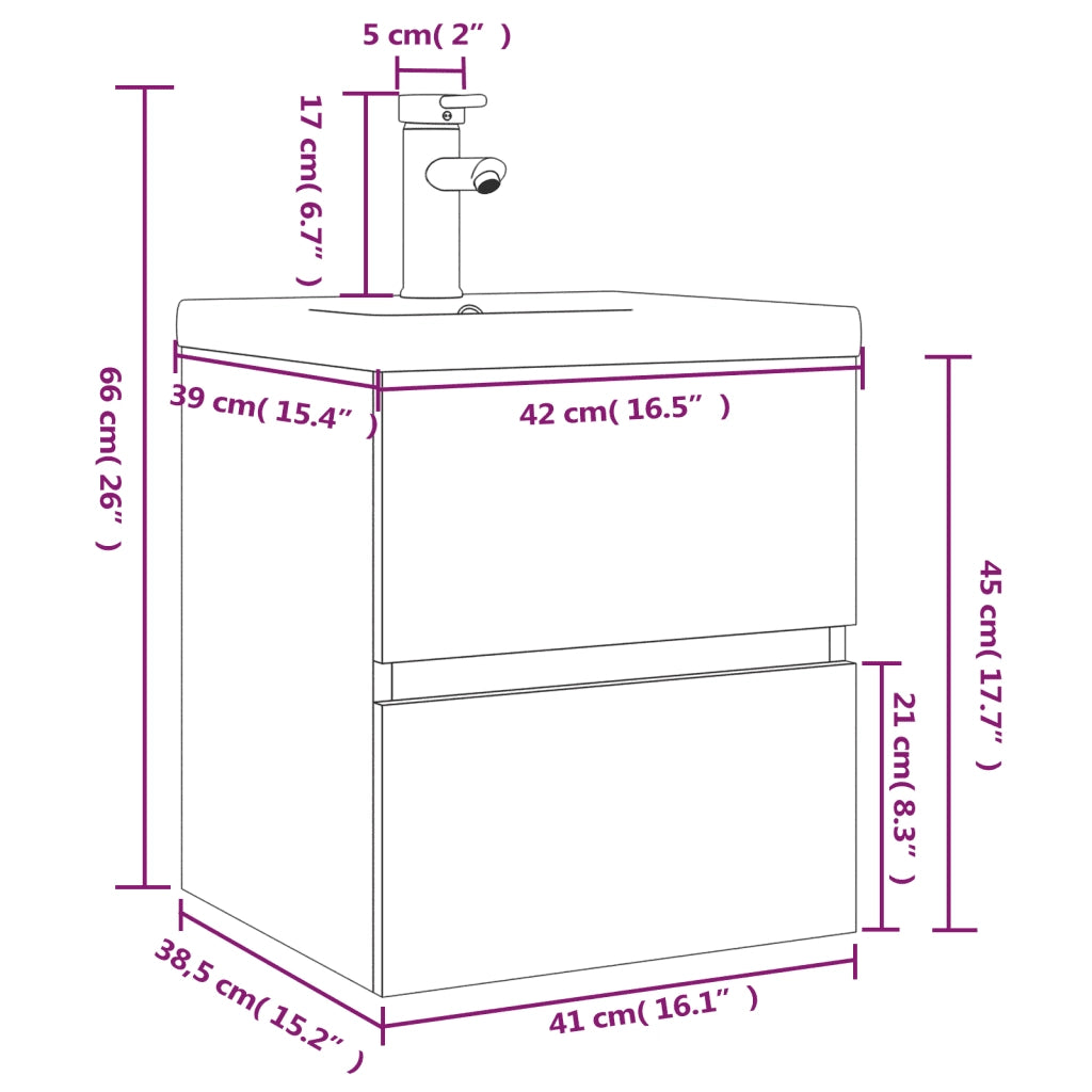 Mobile Bagno con Lavabo Integrato-Lavandino-Lavabo Rovere Fumo Legno Multistrato 588498