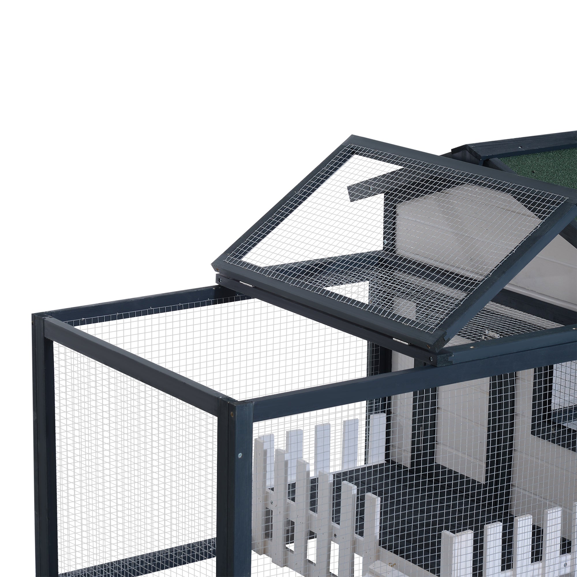 Conigliera da Esterno 151x78x84,5 cm con Casetta e Area per Movimento Recintata in Legno Verde e Bianco