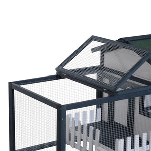 Conigliera da Esterno 151x78x84,5 cm con Casetta e Area per Movimento Recintata in Legno Verde e Bianco