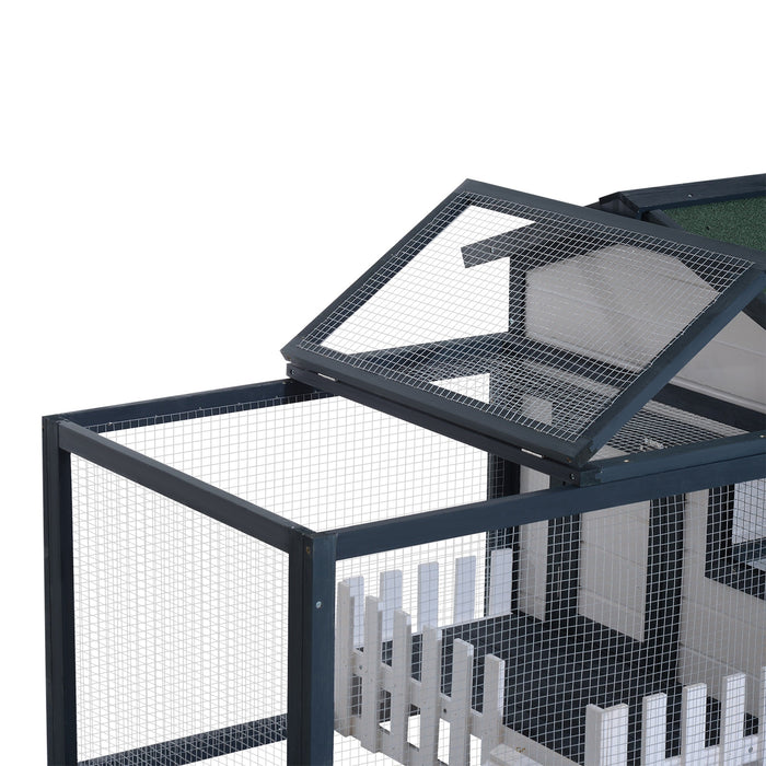 Conigliera da Esterno 151x78x84,5 cm con Casetta e Area per Movimento Recintata in Legno Verde e Bianco