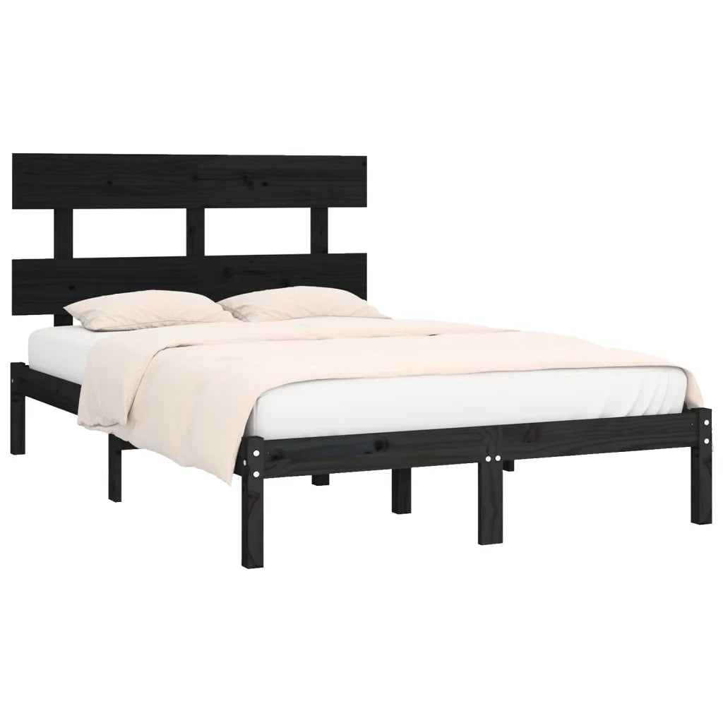 Giroletto-Struttura Letto Nero in Legno Massello 200x200 cm 114337