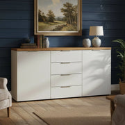 Madia Satriano, Credenza 4 Ripiani Made in Italy, 180x43x89h cm Bianco Lucido