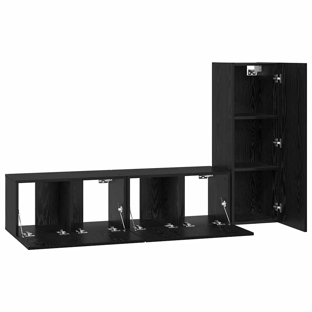Set mobile TV 3 pz-Set di 3 Credenza per TV Rovere Nero Legno multistrato 221611