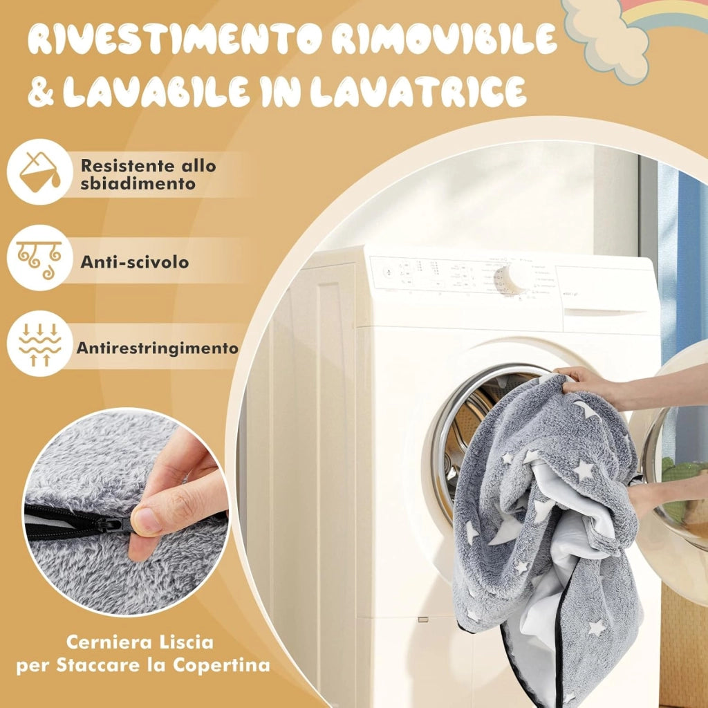 Divano Cuscino per Bambini Pieghevole 2 in 1, Poltrona Schienale Pieghevole per Bambini con Motivi Luminosi nel Buio, Divano Pieghevole per Camera da Letto e Soggiorno (Stella grigio)