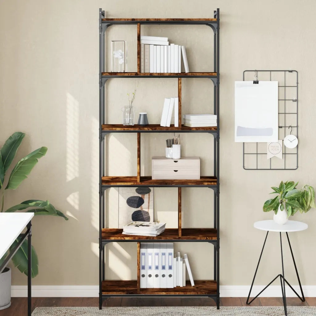 Libreria Rovere Fumo 6 Ripiani 76x32x192 cm Legno Multistrato 833947