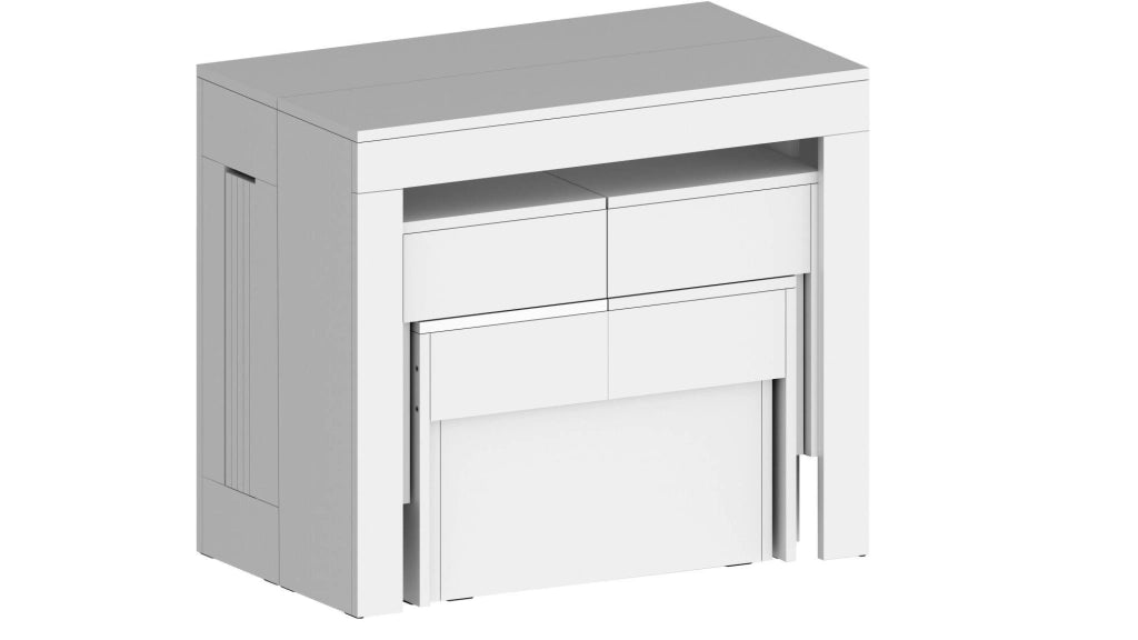 Panca Quedan, Set di 2 sedute per tavolo da pranzo, Panche allungabili, 290x25h45 cm, Bianco lucido