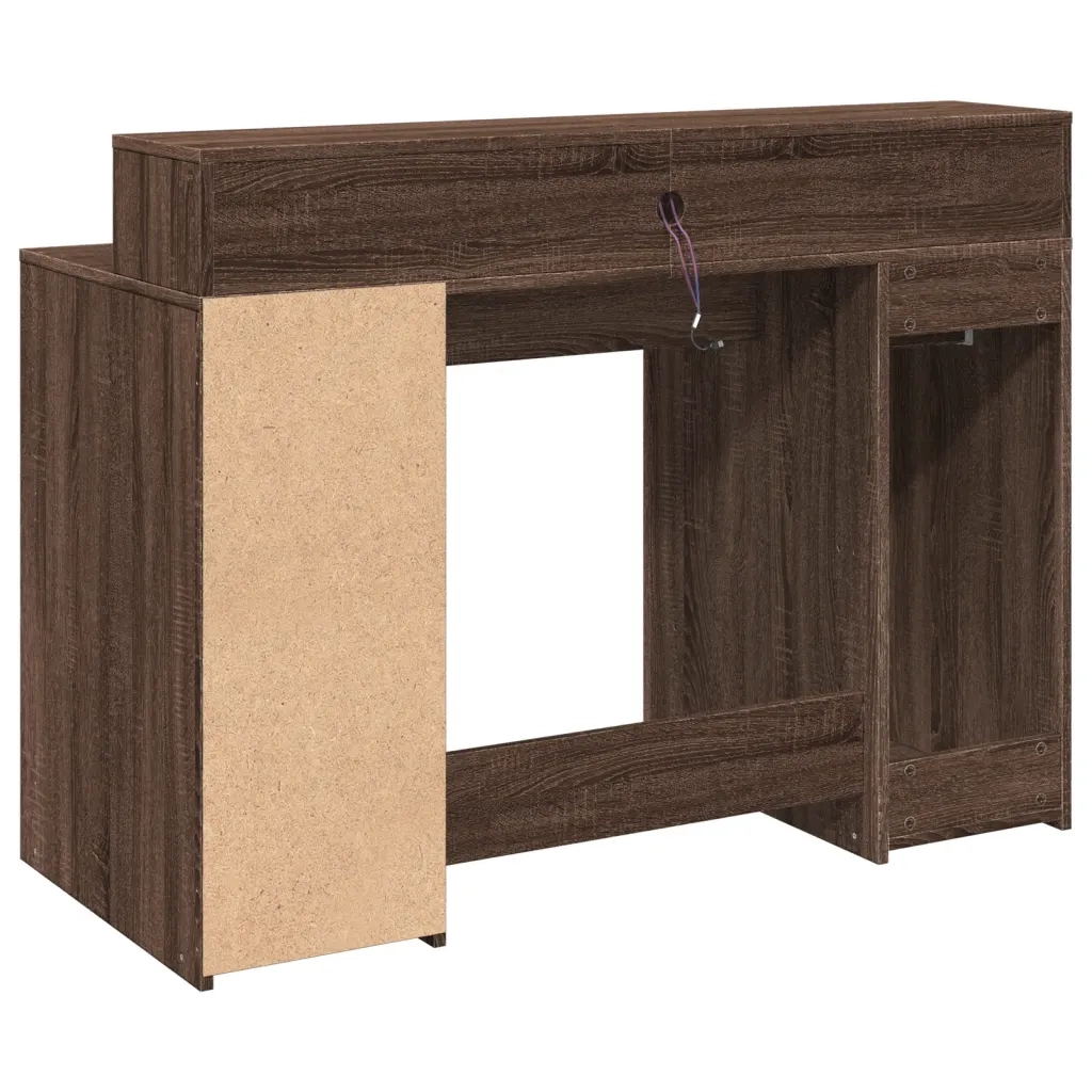 Scrivania | Tavolo da Ufficio con Luci LED Marrone Rovere 120x55x91 cm Multistrato