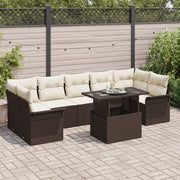 Set di Divani da Giardino 8 Pezzi con Cuscini Marrone Polirattan