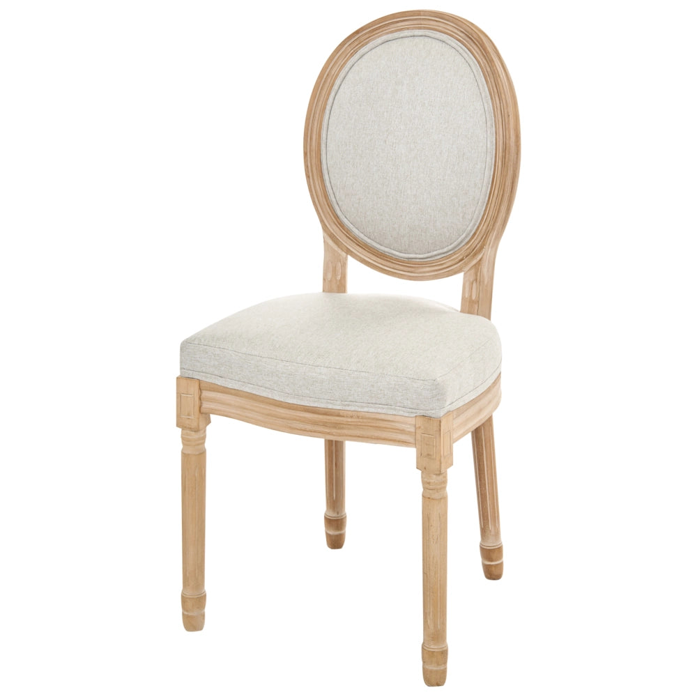 Set di 2 sedie da pranzo con struttura in legno e rivestimento in tessuto marrone chiaro e beige, stile country francese shabby chic vintage