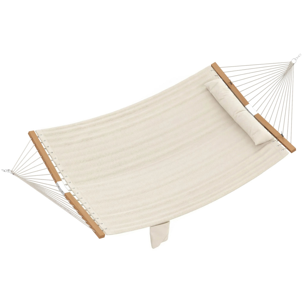 Amaca da Giardino 325x140x2,5 cm con Cuscino e Tasca in Poliestere con Barre di Legno Bianco Crema
