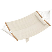 Amaca da Giardino 325x140x2,5 cm con Cuscino e Tasca in Poliestere con Barre di Legno Bianco Crema