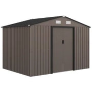 Casetta da Giardino con 4 Prese d'Aria e 2 Porte Scorrevoli in Acciaio, 277x195x192 cm, Marrone