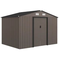 Casetta da Giardino con 4 Prese d'Aria e 2 Porte Scorrevoli in Acciaio, 277x195x192 cm, Marrone