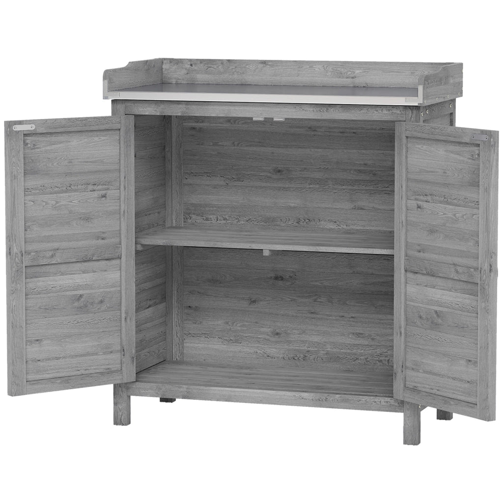 Armadio da giardino con tavolo da lavoro ¨C Minimal ¨C 2 ripiani, grigio