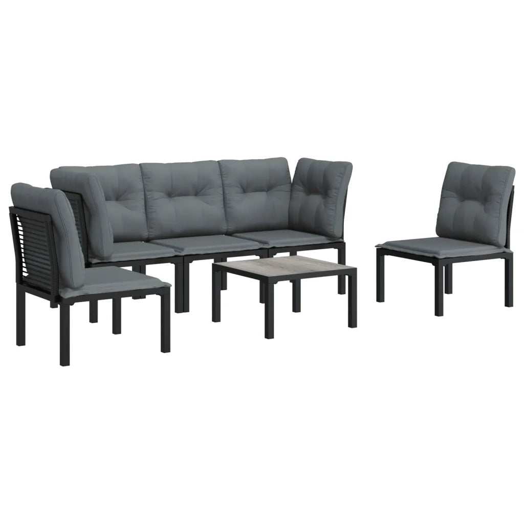 Set Salotto da Giardino 6 pz | Set di Mobili da Esterno in Polyrattan Nero e Grigio