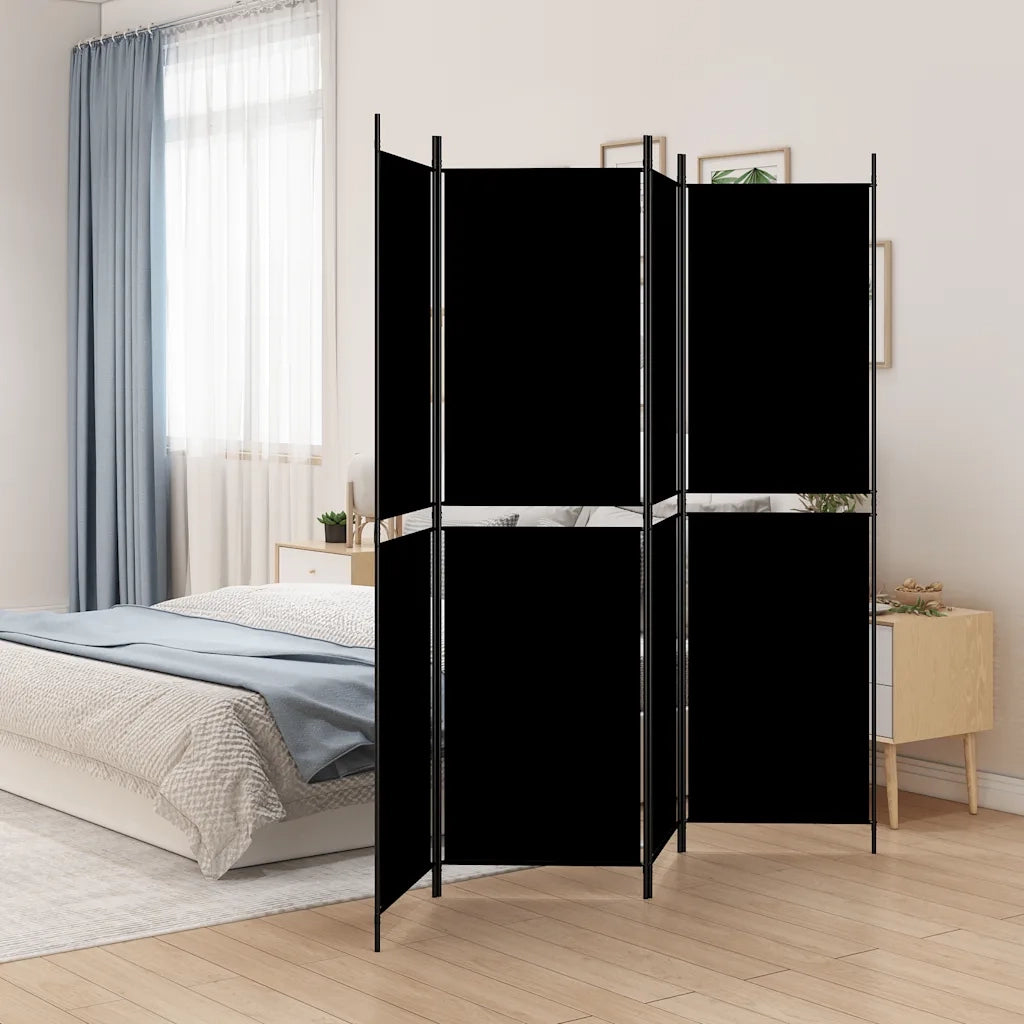 Divisorio Ambienti | Divider per stanze | Paravento a 4 Pannelli Nero 200x200 cm in Tessuto