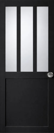 Porta scorrevole nera da officina in vetro satinato H204 x L83 e 2 conchiglie