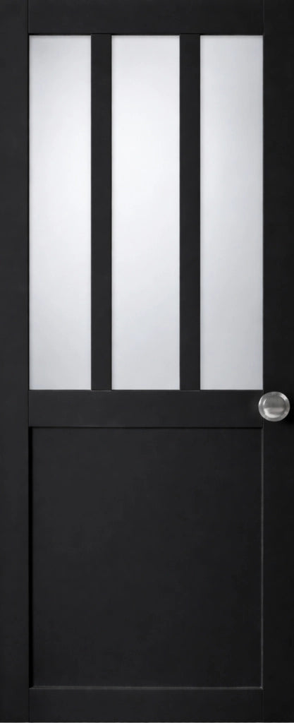 Porta scorrevole nera da officina in vetro satinato H204 x L83 e 2 conchiglie