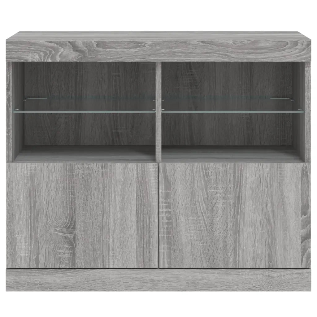 Credenza con Luci LED-Buffet-Armadio da cucina Grigio Sonoma 81x37x67 cm