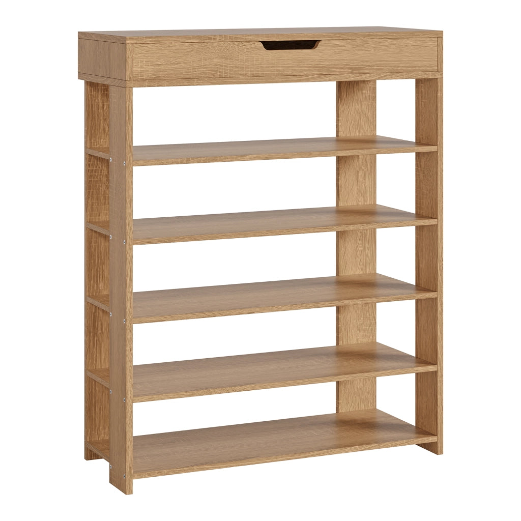 Scarpiera Boppeelo Scaffale a 5 Ripiani e Cassetto 94 x 75 x 30 cm - Effetto Rovere Sonoma [en.casa]