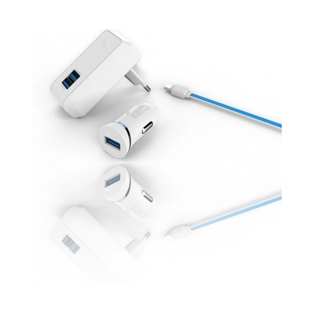 Trade Shop - 3 In 1 Spina Alimentatore Con 2 Porte Usb Adattatore Smartphone Cellulare -