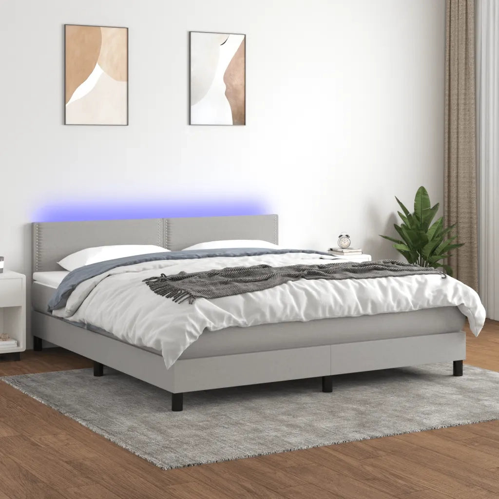Letto a Molle Materasso e LED Grigio Chiaro 180x200 cm Tessuto cod mxl 45460
