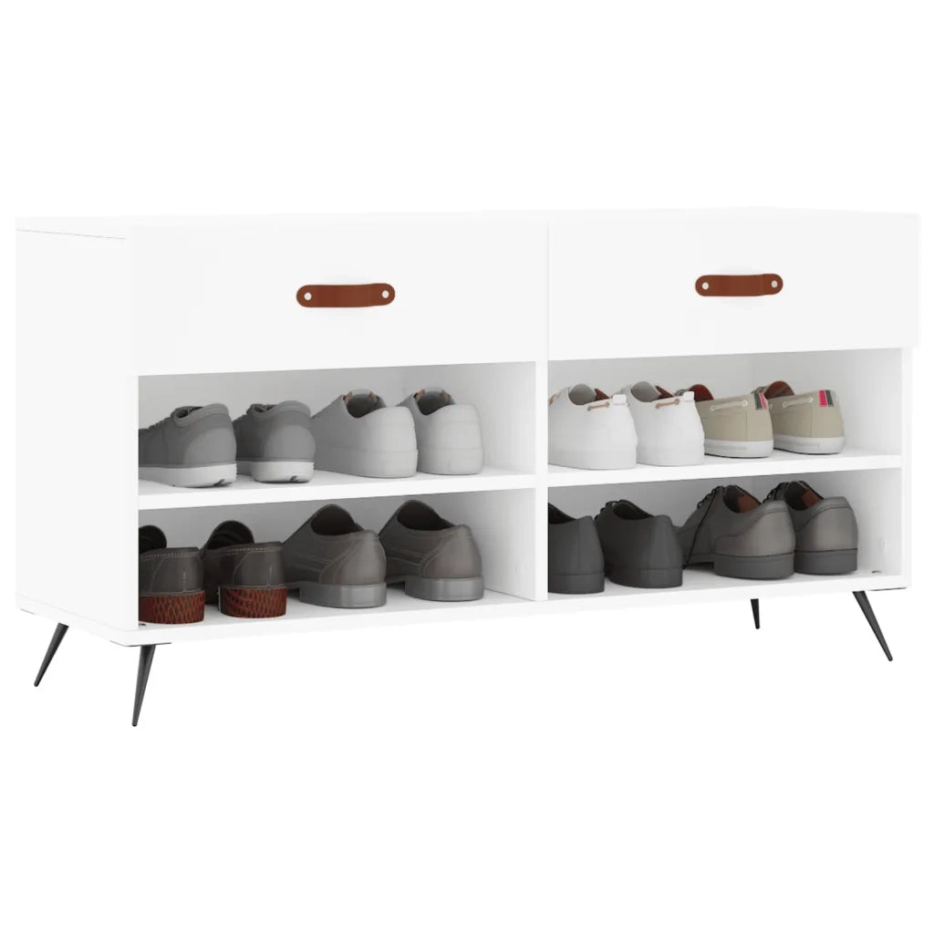Panca Porta Scarpe-Sgabello-Panca Scarpiera Bianca 102x35x55 cm in Legno Multistrato 245615