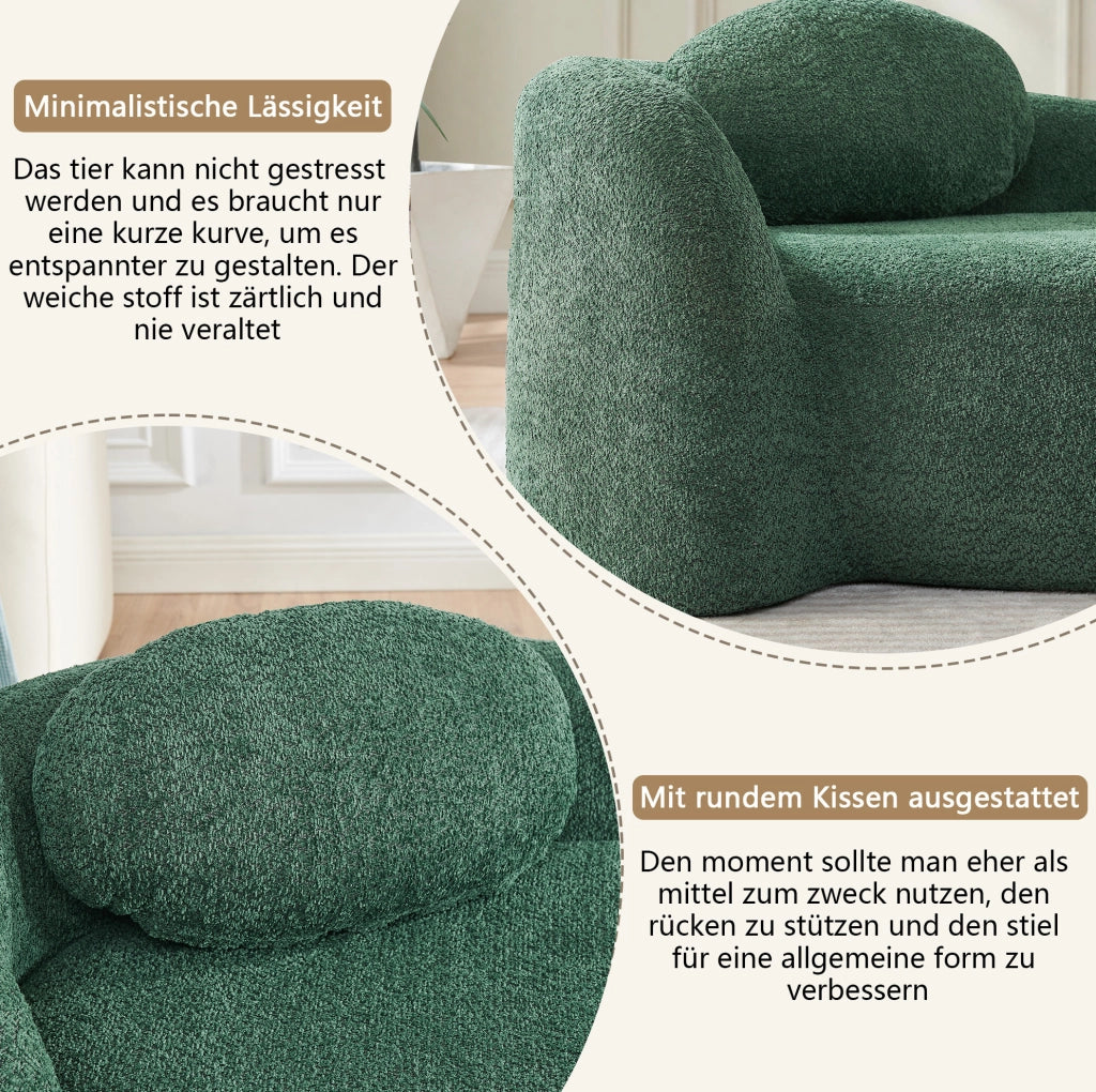 Divano compatto in tessuto Teddy verde con design arrotondato