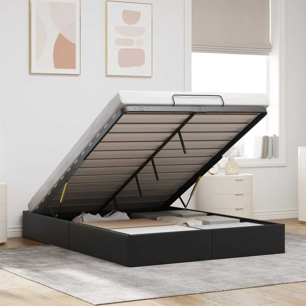 Letto matrimoniale | Letto per adulti | Letto ottomano Nero 153 x 203 cm Similpelle