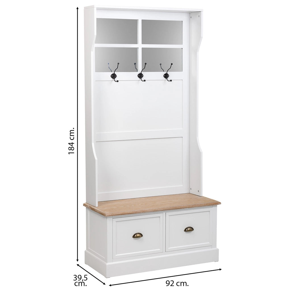 Mobile da ingresso in legno con 2 cassetti bianchi 92x39,5x184h