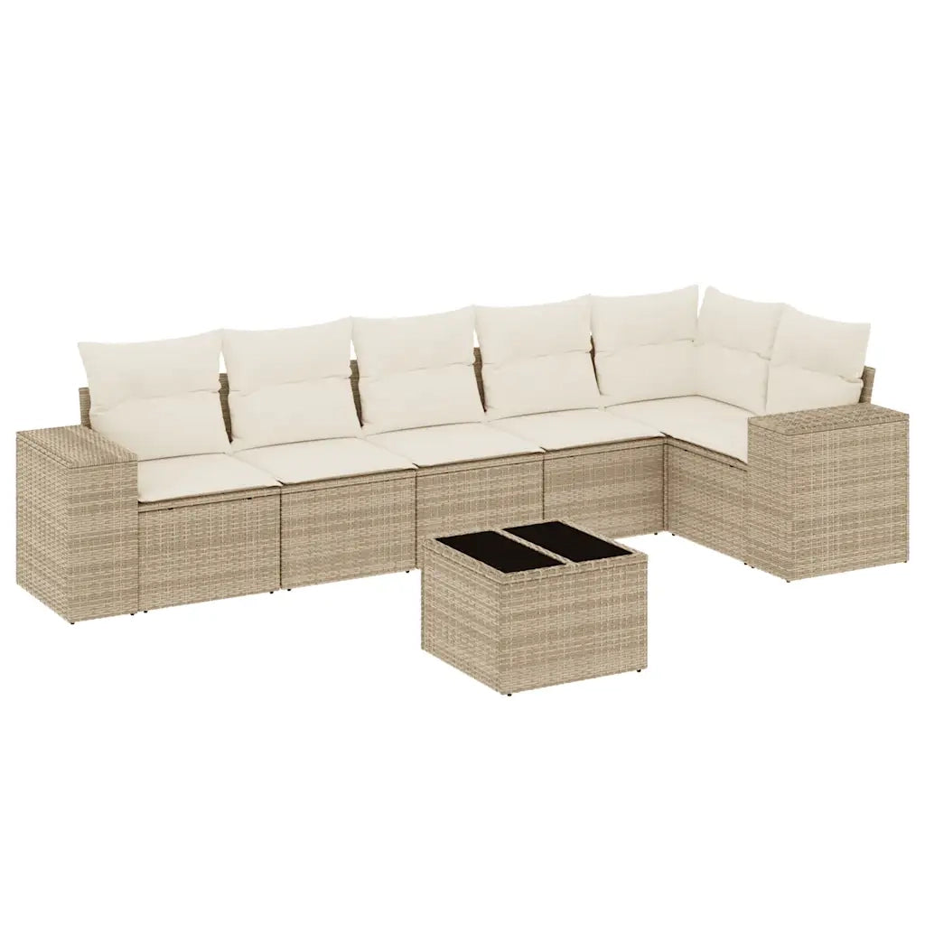 Set Divani da Giardino 7 pz con Cuscini Beige in Polyrattan 3222597