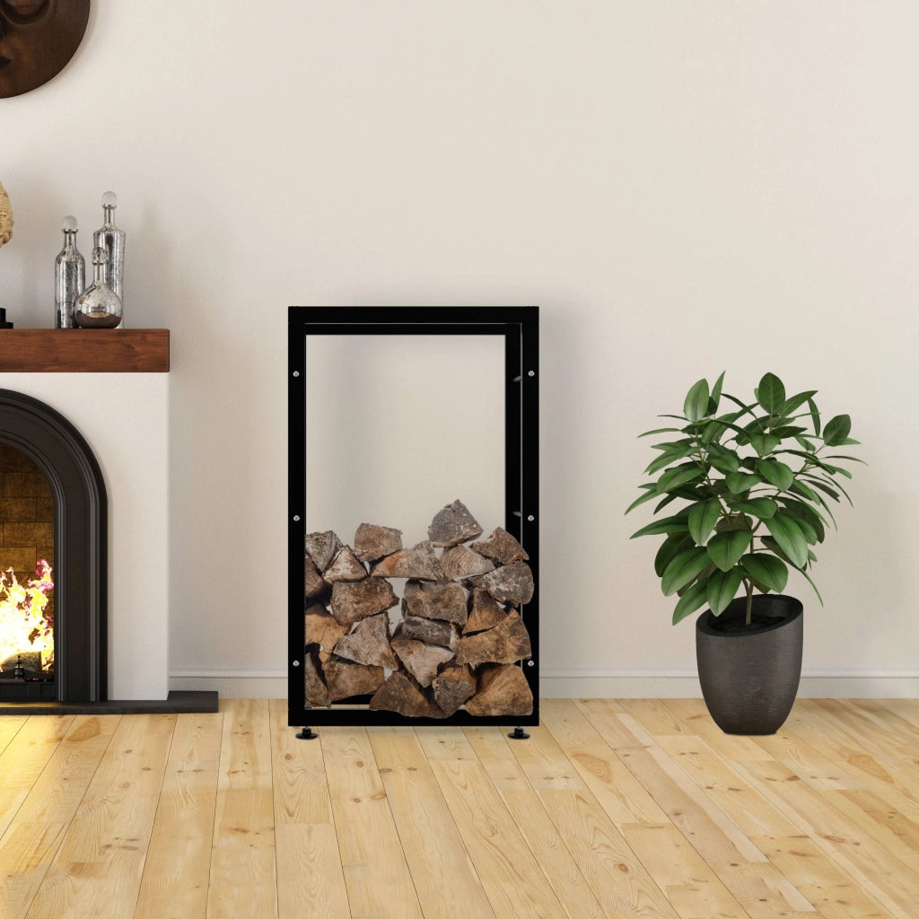 Esclusivo portalegna KERI V2 in metallo nero,25x60x100 cm