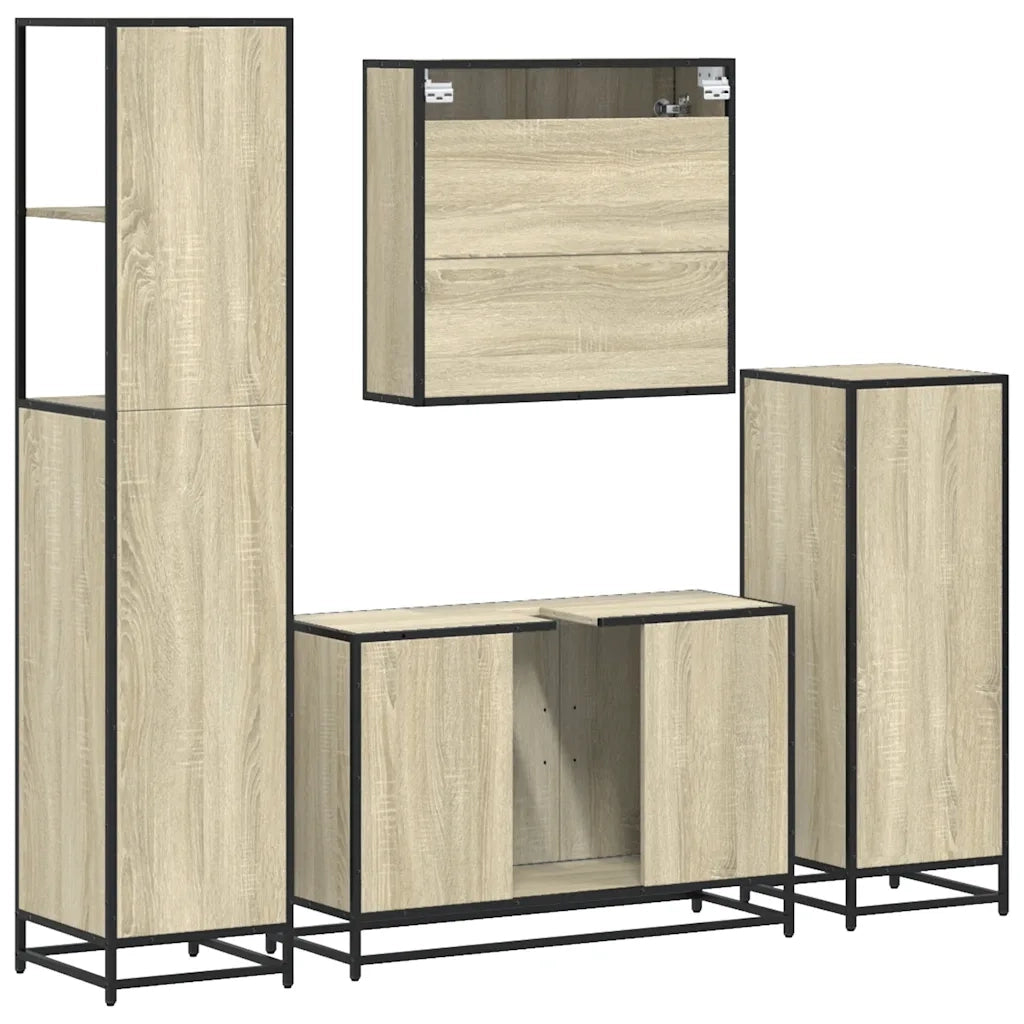 Set Mobili da Bagno 4 pz Rovere Sonoma in Legno Multistrato