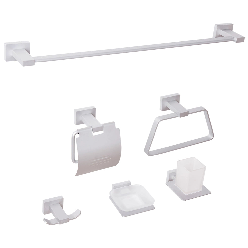 Set di 6 accessori da bagno in alluminio argento con bicchiere e portasapone Accessori da bagno in stile moderno