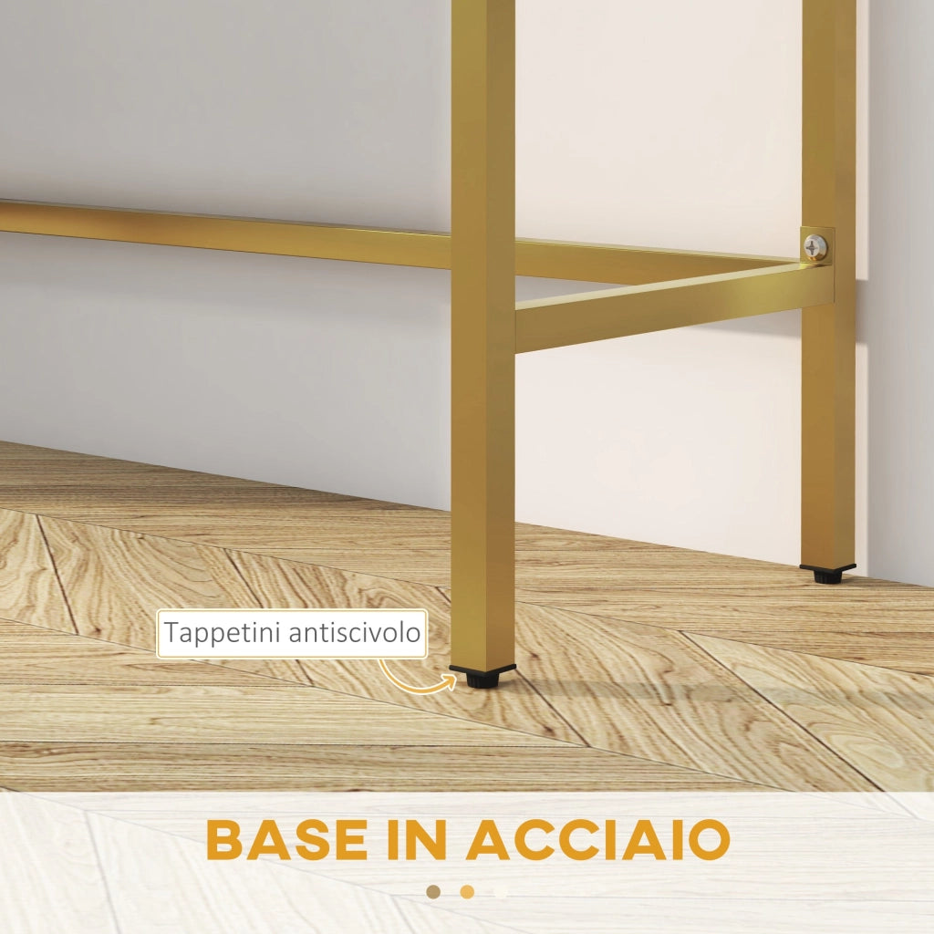 Consolle da Ingresso Moderna 2 Cassetti 80x31,5x75 cm in Truciolato e Acciaio Bianco e Oro