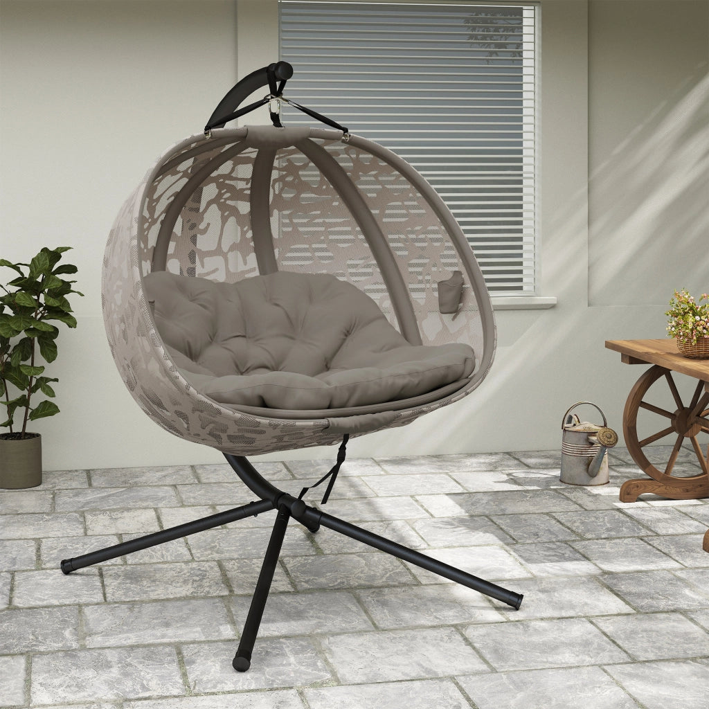 Poltrona Sospesa 2 Posti con 2 Tasche. 2 Cuscini e Cesto Pieghevole. 130x103x172 cm