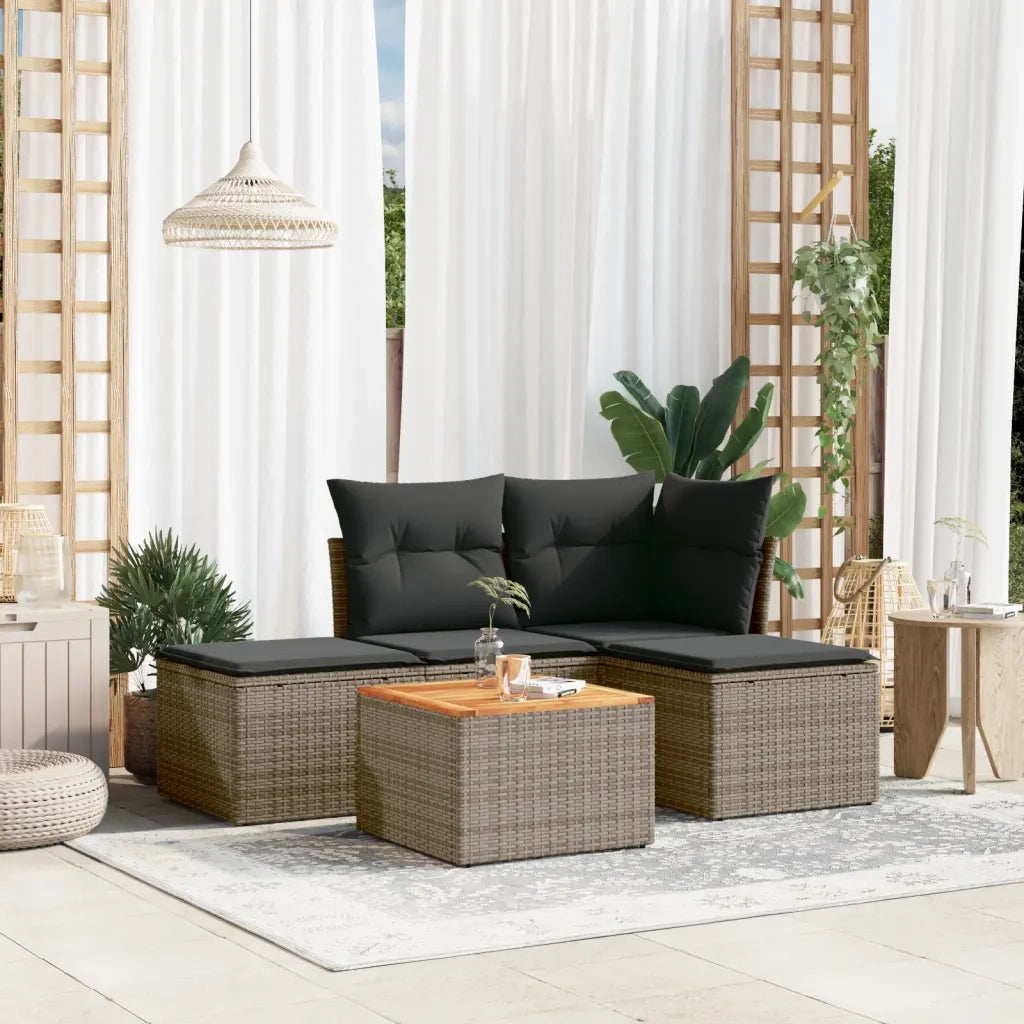 Set Divano da Giardino 5 pz | Set Salotto da Giardino con Cuscini Grigio in Polyrattan