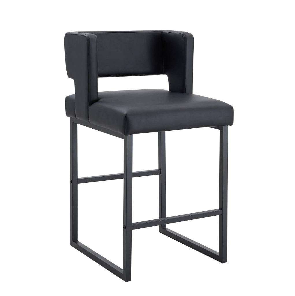 Sgabello da bar nordico nero in PU con gambe in metallo